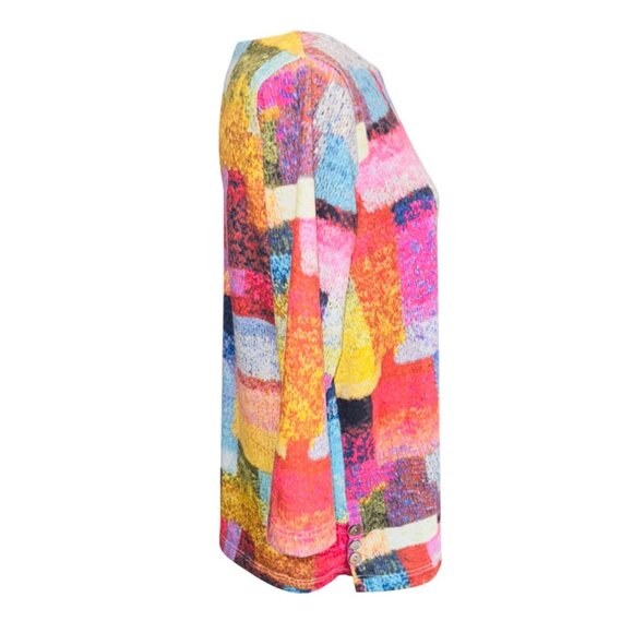 Ali Miles Multicolor Abstract Print 3/4 Sleeve Knit Top S Artsy Casual Money - Picture 5 of 8